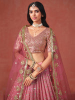 Peach Sequins Wedding Lehenga Choli For Women