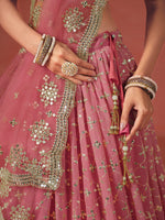 Peach Sequins Wedding Lehenga Choli For Women