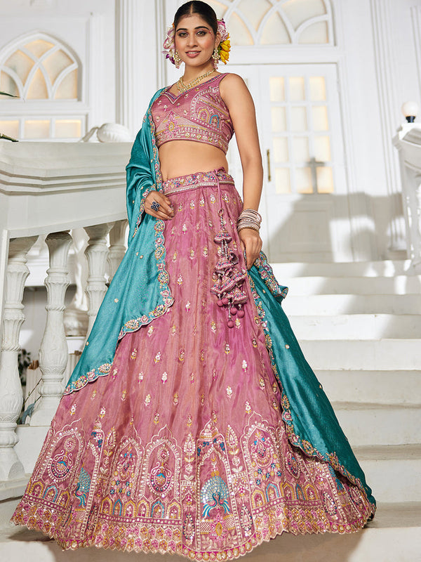 Pink Tissue Reception Wear Designer Lehenga Choli