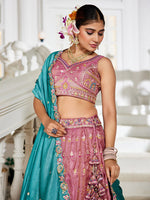 pink bridal outfit with tissue fabric and sequins embroidery