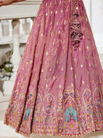pink heavy embroidery tissue lehenga with dupatta