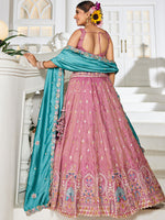 pink premium tissue fabric wedding lehenga set