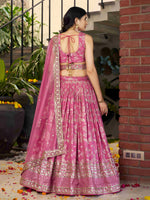 pink wedding lehenga choli with jacquard design