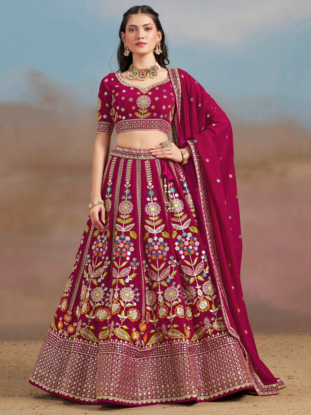 Pink Georgette Designer Lehenga Choli