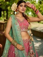 pink engagement lehenga choli for women with embroidery