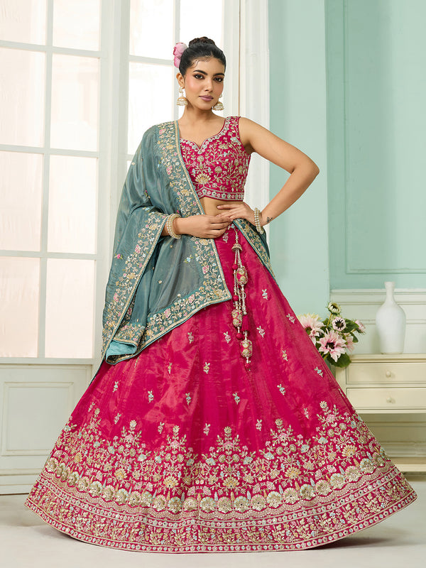 Pink Pure Silk Lehenga Choli with Dupatta