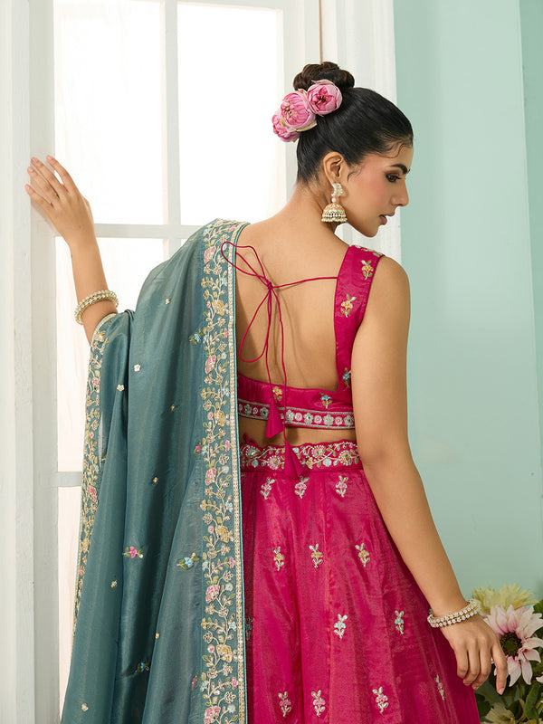 Pink Pure Silk Lehenga Choli with Dupatta