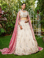 pink sequins embroidered tissue lehenga for women