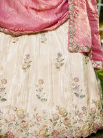 pink festive tissue lehenga for women