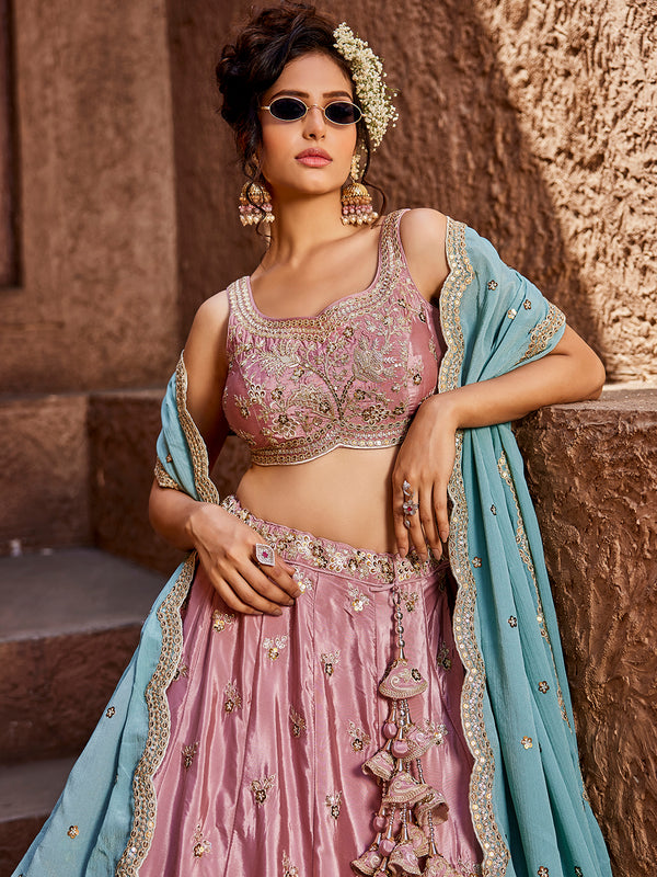 Pink Indian Silk Lehenga Choli for Bridal