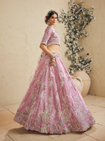 satin silk lehenga choli in pink with sequins work