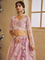 satin silk lehenga choli in pink with sequins work