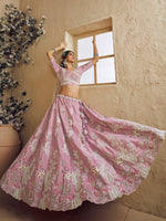 satin silk lehenga choli in pink with sequins work