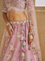 satin silk lehenga choli in pink with sequins work