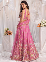 pink organza embroidered lehenga choli with golden sequin work