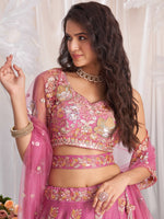 pink organza embroidered lehenga choli with golden sequin work