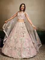 pink fashionable net fabric lehenga with sequins embroidery