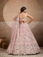 pink indian wedding wear net lehenga choli with dupatta