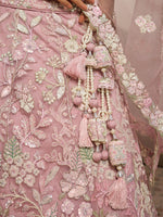 pink premium sequins embroidered semi stitched lehenga set