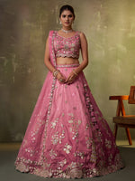pink embroidered wedding lehenga for women