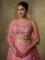 pink bridal lehenga choli with sequins embroidery
