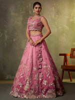 pink tissue fabric lehenga for indian wedding