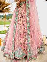 designer pink and sky blue tissue lehenga choli