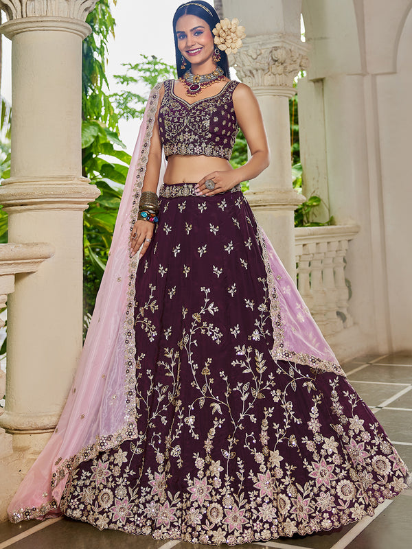 Premium Burgundy Organza Lehenga Choli