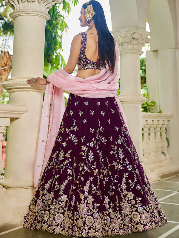 Premium Burgundy Organza Lehenga Choli