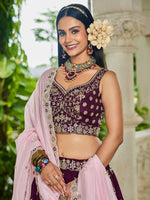 burgundy organza embroidered lehenga for indian wedding