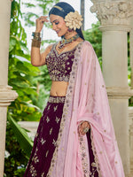 burgundy luxury wedding lehenga choli with designer dupatta