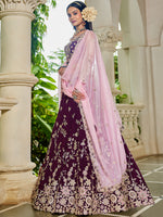 burgundy organza party wear lehenga choli for women