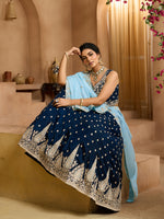 navy blue sequins embroidered lehenga with unstitched blouse