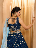 elegant navy blue bridal lehenga with sequins embroidery