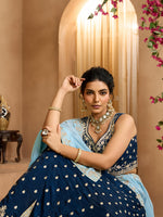 premium navy blue organza lehenga with embroidered dupatta