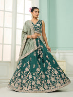 green silk bridal outfit with designer embroidery