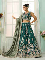 green designer bridal silk lehenga with elegant dupatta
