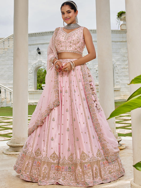 Premium Silk Pink Lehenga Choli for Indian Wedding