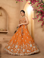 orange designer tissue bridal lehenga choli for women