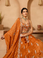 orange indian bridal tissue lehenga for wedding ceremony