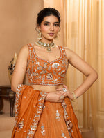 orange luxury bridal tissue lehenga with designer embroidery