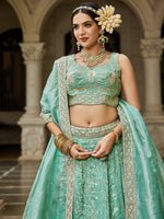 sky blue festive lehenga choli with elegant sequins work