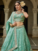 sky blue ethnic lehenga choli with tissue fabric and dupatta