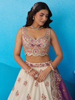indian purple bridal outfit with tissue lehenga