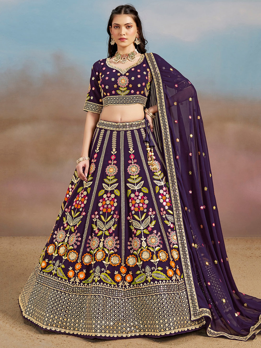 Indian Georgette Purple Lehenga Choli