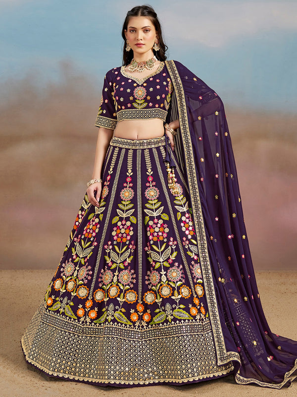 Indian Georgette Purple Lehenga Choli