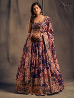 purple floral designer organza lehenga choli for party wear