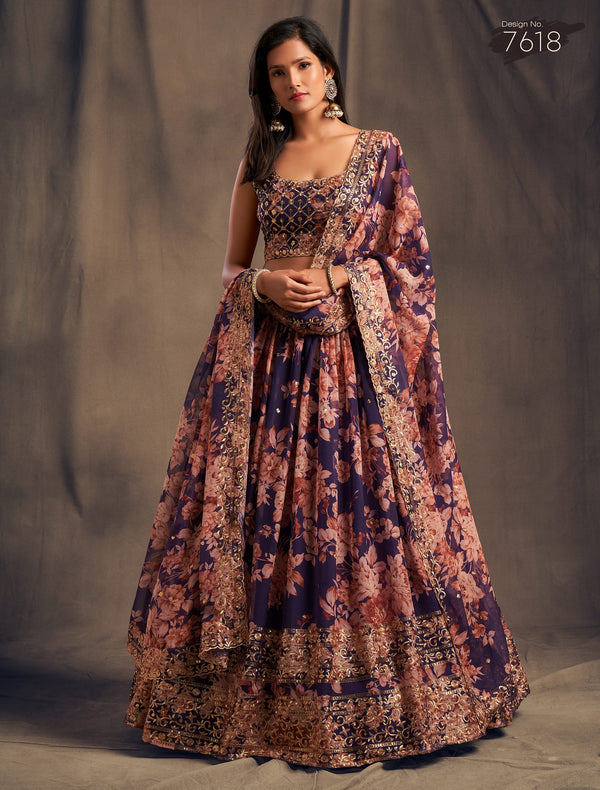 Organza Floral Lehenga Choli for Festive Wear