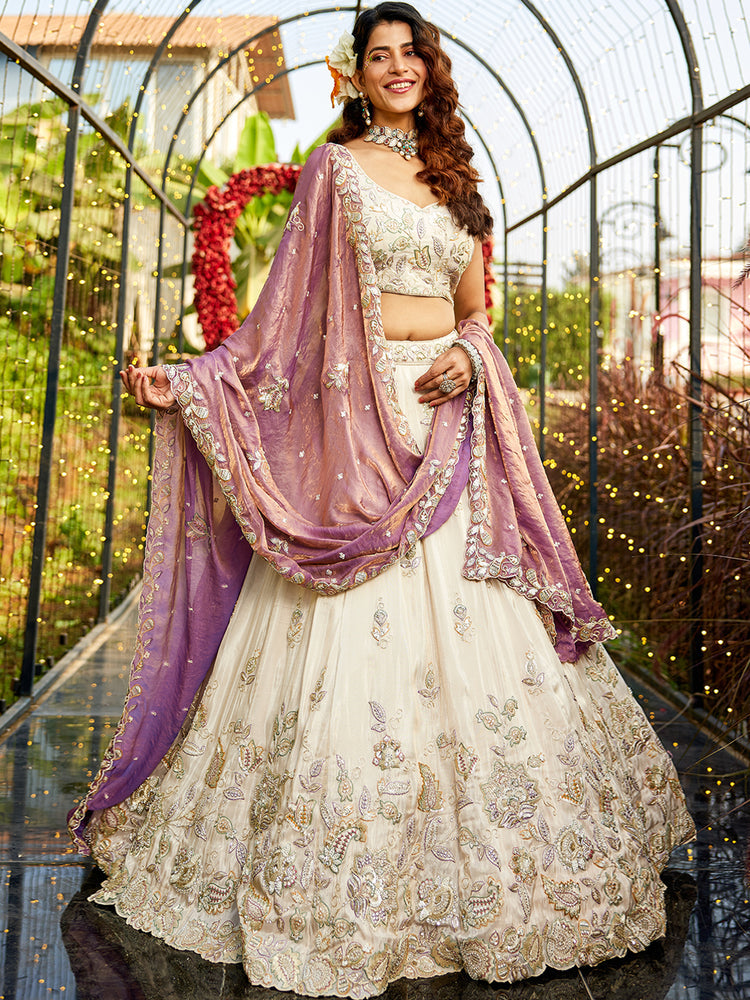 designer purple sequins thread embroidered lehenga choli