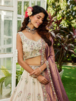 Purple ethnic tissue lehenga choli with embroidered dupatta